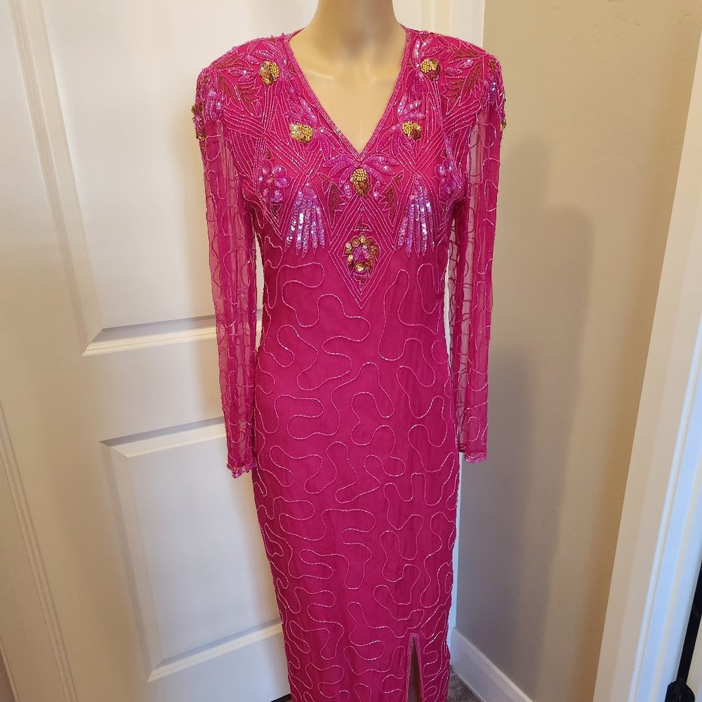 Magenta Sequin and Beaded Gown